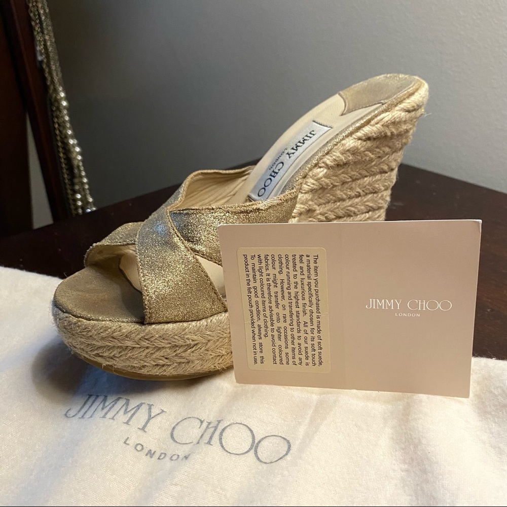 Jimmy Choo Phyllis Gold suede wedge